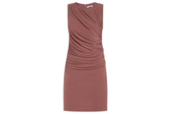 Vestido Curto Com Drapeado Lateral - Marrom