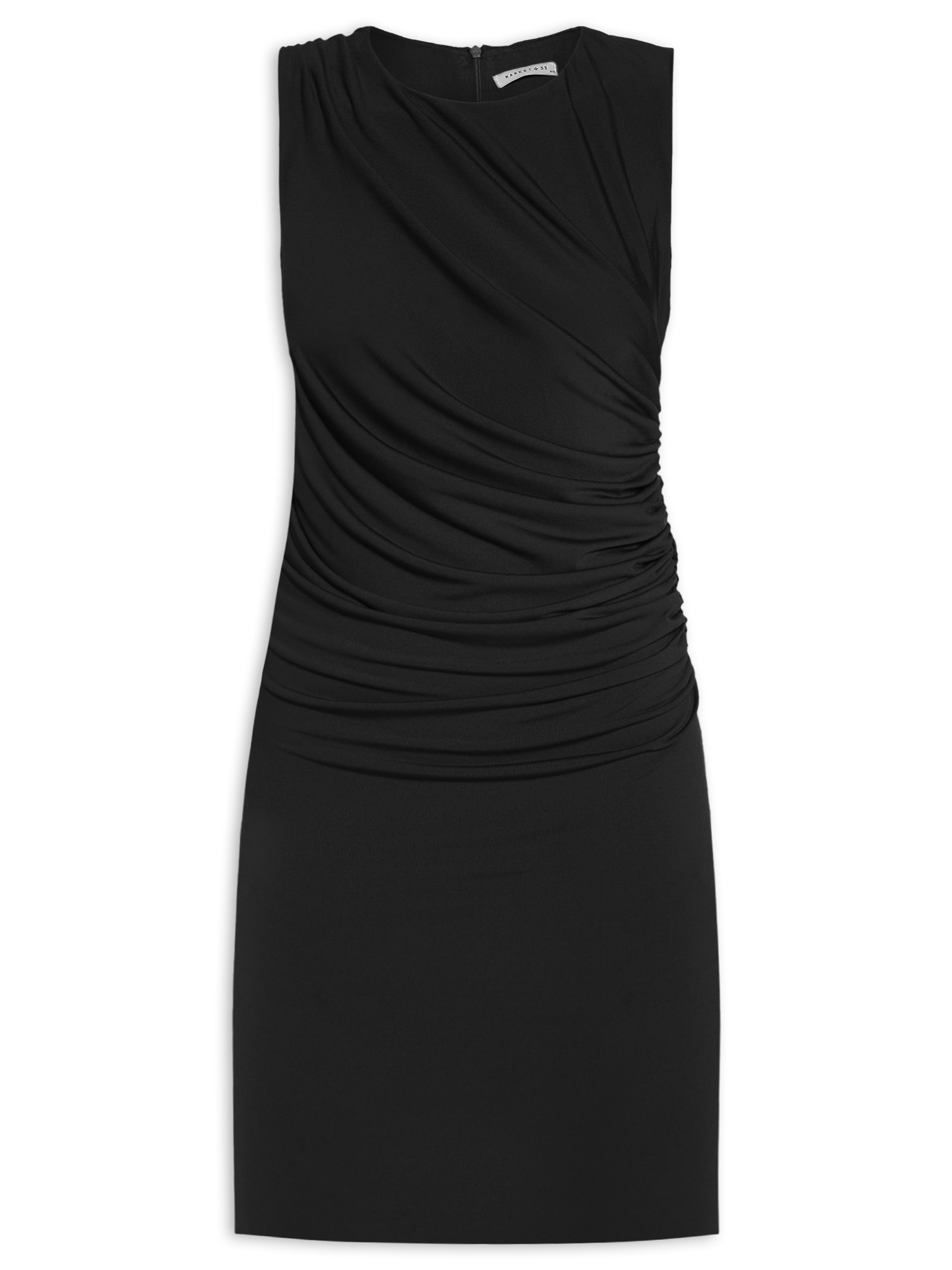 Vestido Curto Com Drapeado Lateral Preto Market 33