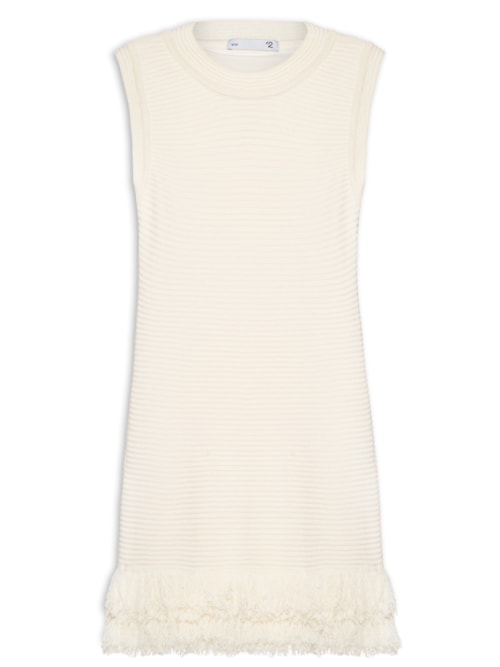 Vestido Curto Com Franjas Em Tricot – Off White
