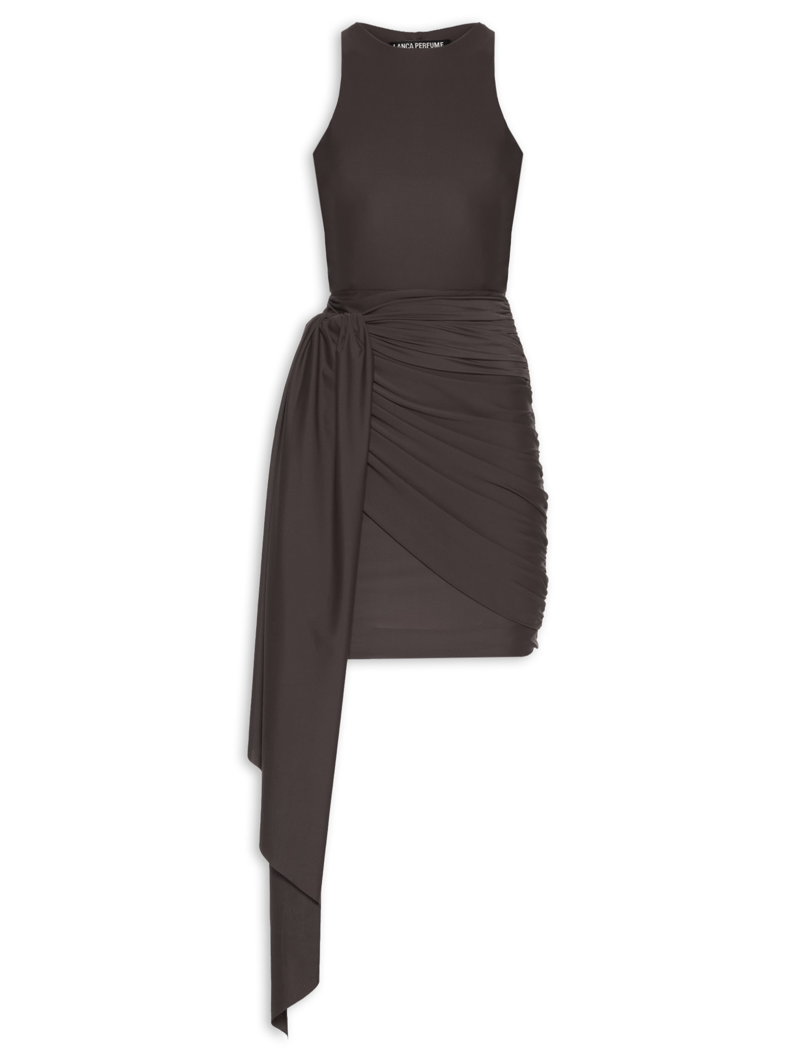 Vestido Curto Com Franzidos Marrom Lança Perfume