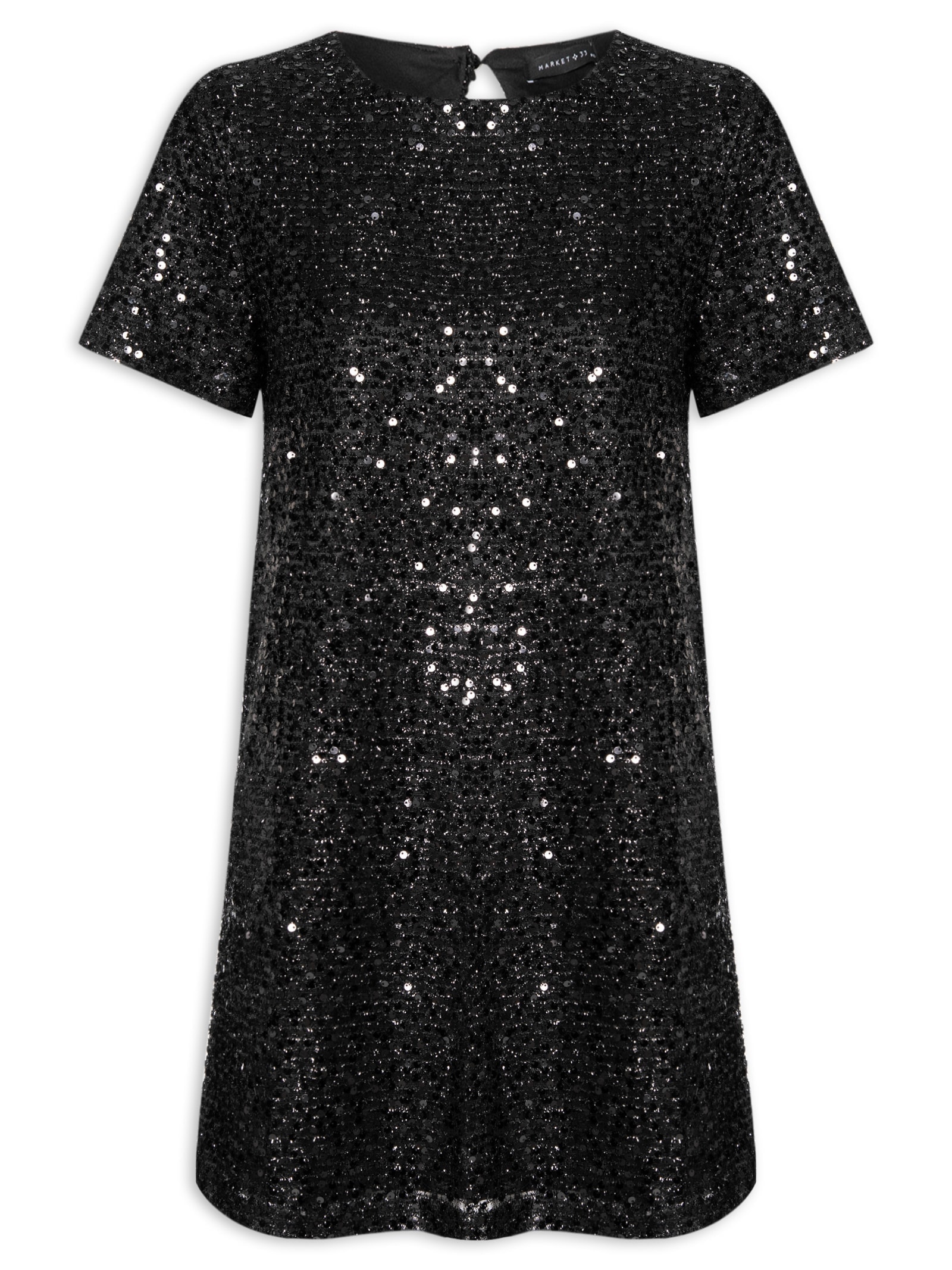 Vestido Curto Com Manga Curta Em Paetê Preto Market 33