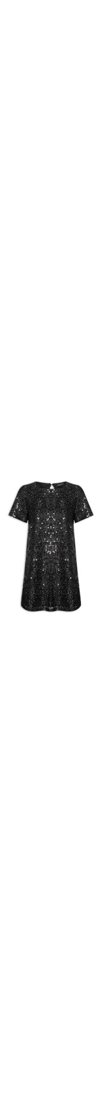 Vestido Curto Com Manga Curta Em Paetê - Preto