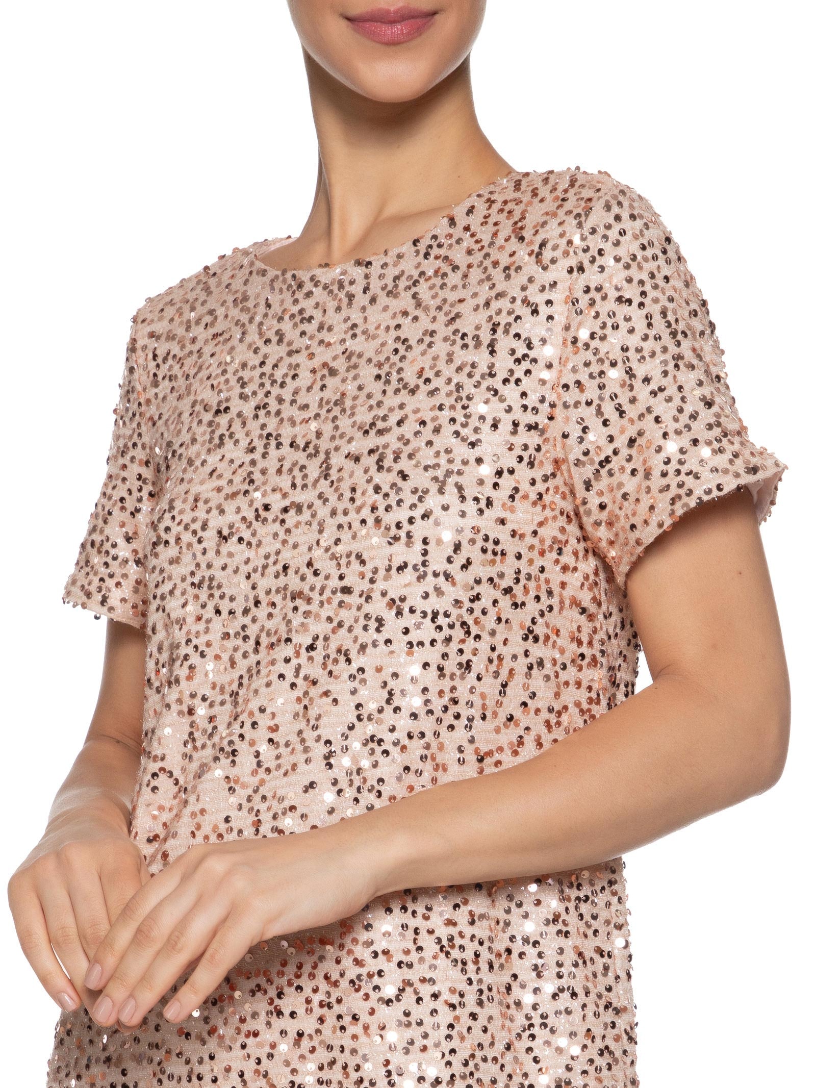 Vestido Curto Com Manga Curta Em Paetê Rosa Market 33