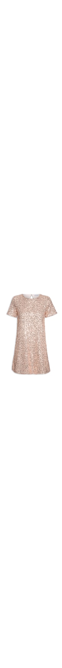 Vestido Curto Com Manga Curta Em Paetê - Rosa