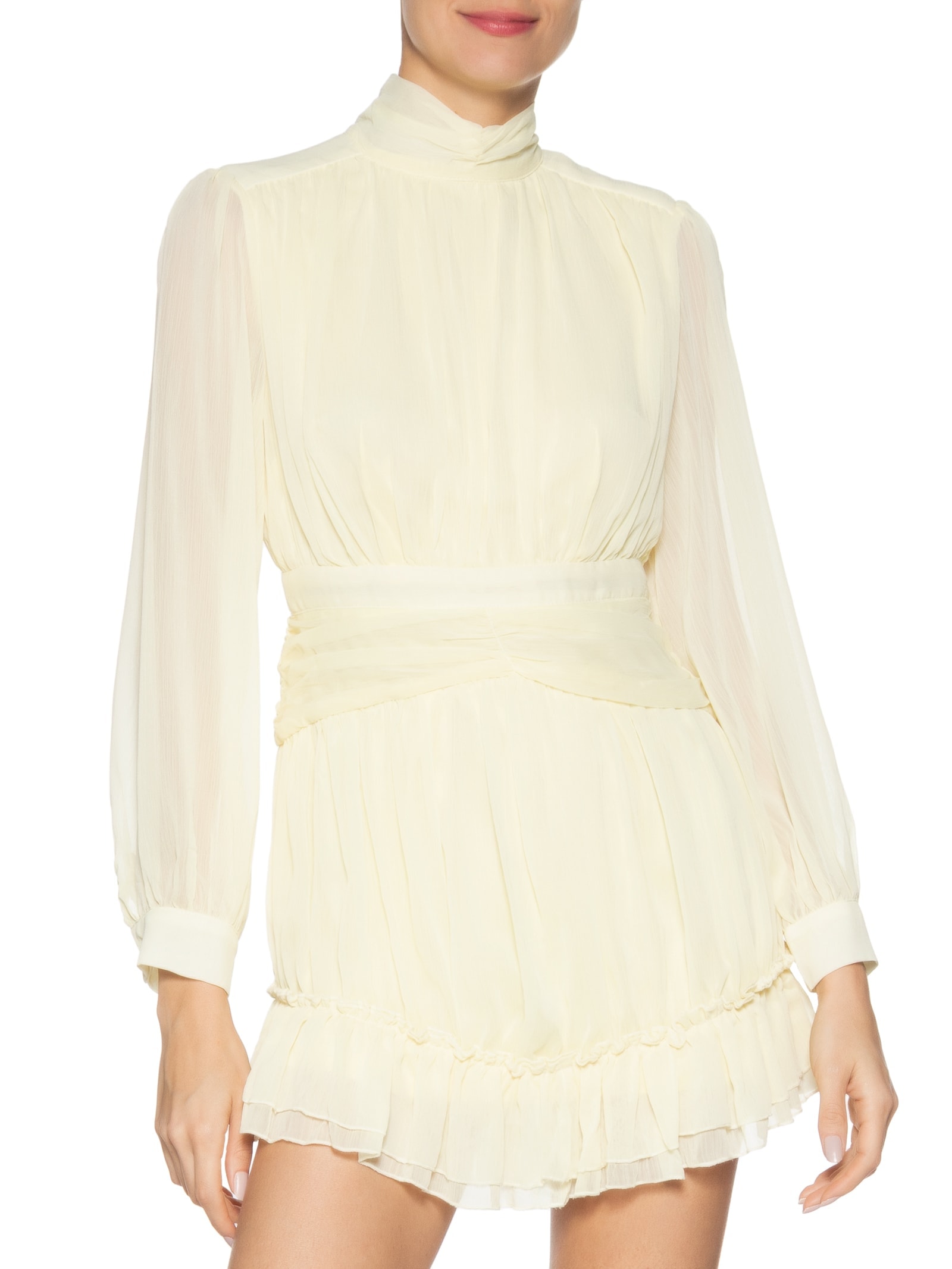 Vestido Curto Com Manga Longa Amarelo Market 33