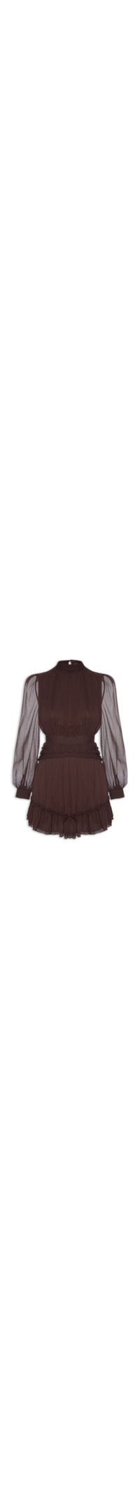 Vestido Curto Com Manga Longa - Marrom