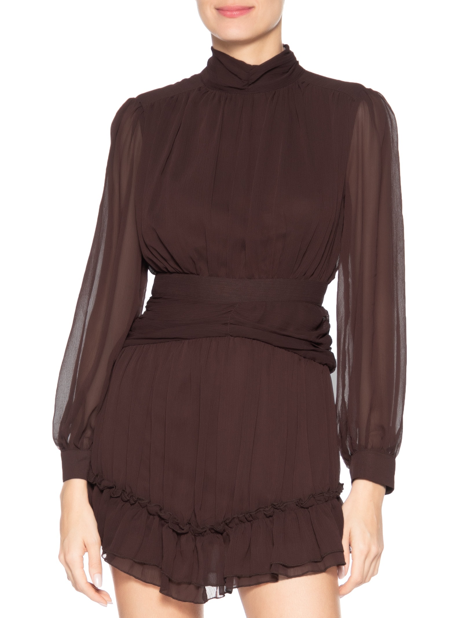 Vestido Curto Com Manga Longa Marrom Market 33