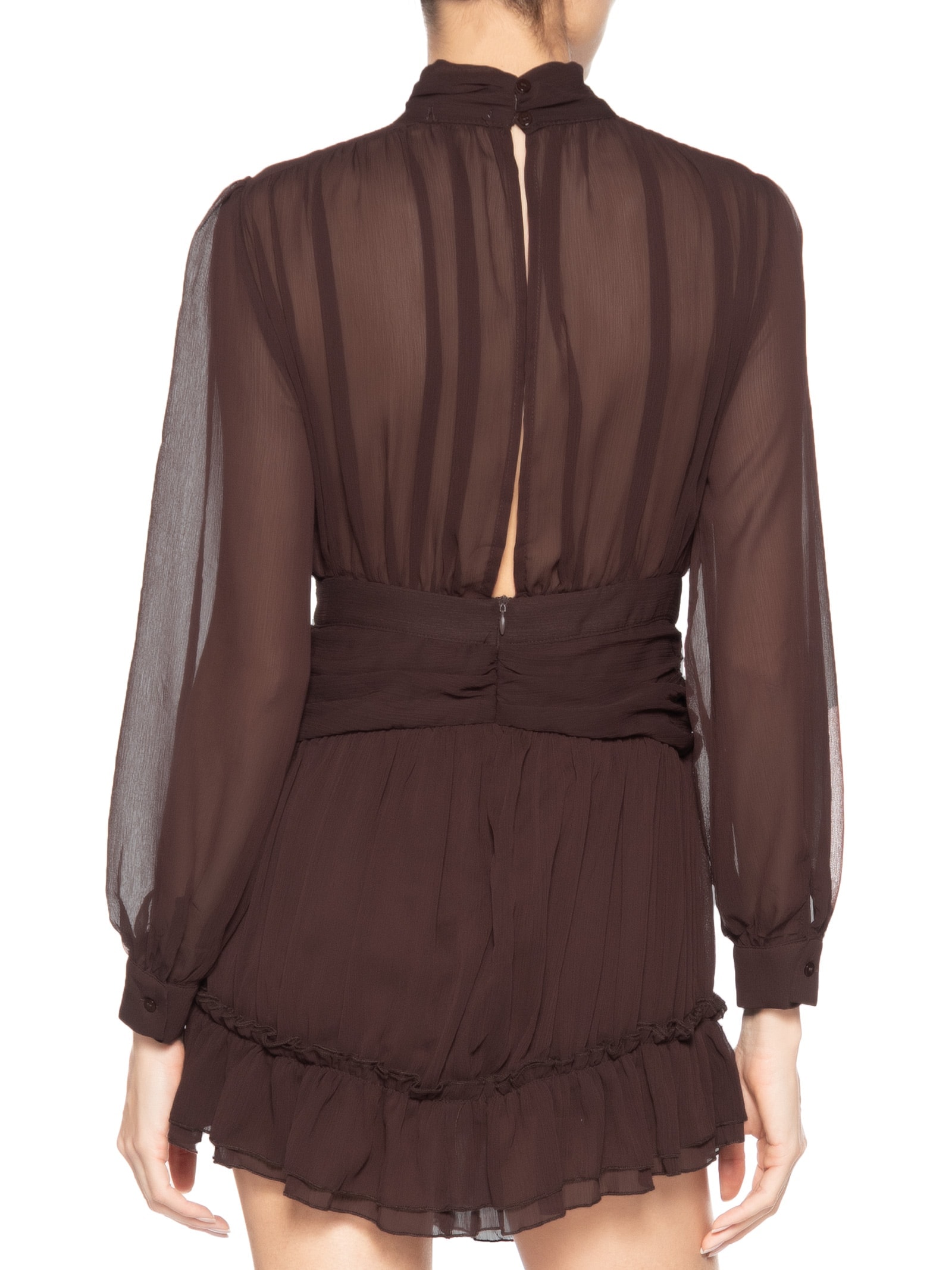 Vestido Curto Com Manga Longa Marrom Market 33