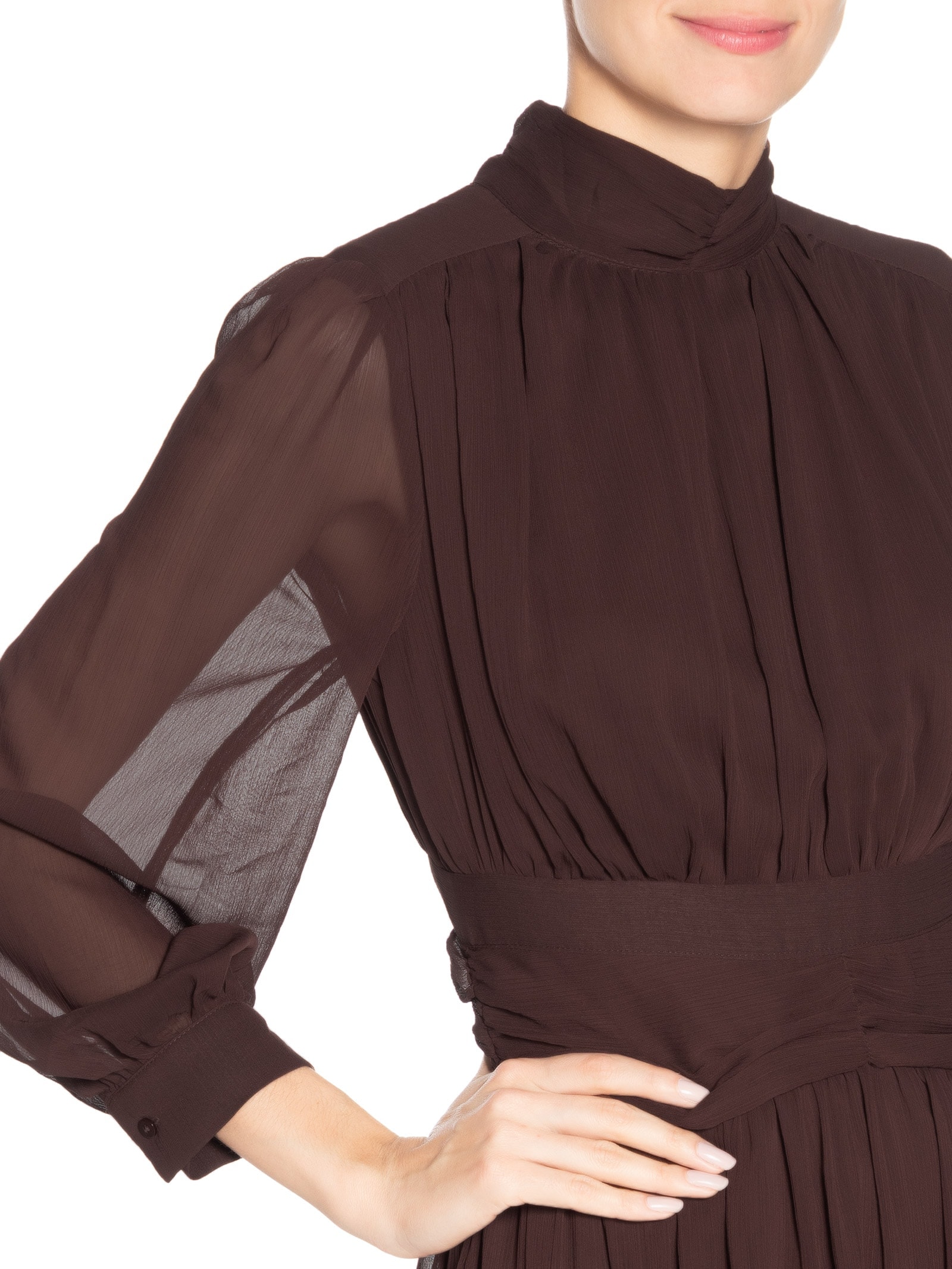 Vestido Curto Com Manga Longa Marrom Market 33