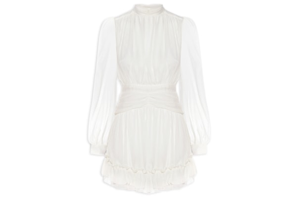 Vestido Curto Com Manga Longa - Off White