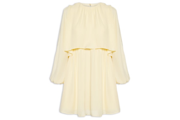 Vestido Curto Com Mangas - Amarelo