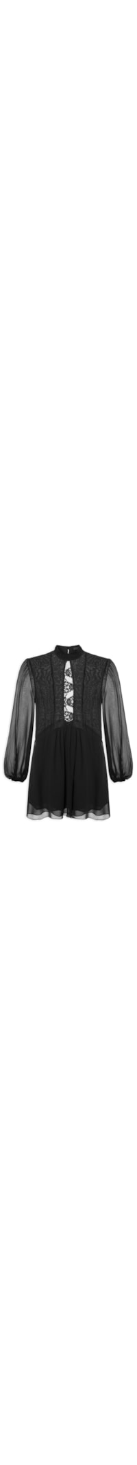 Vestido Curto Com Renda - Preto