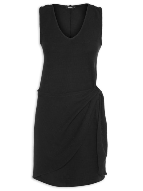 Vestido Curto Com Sobreposição Assimétrica – Preto
