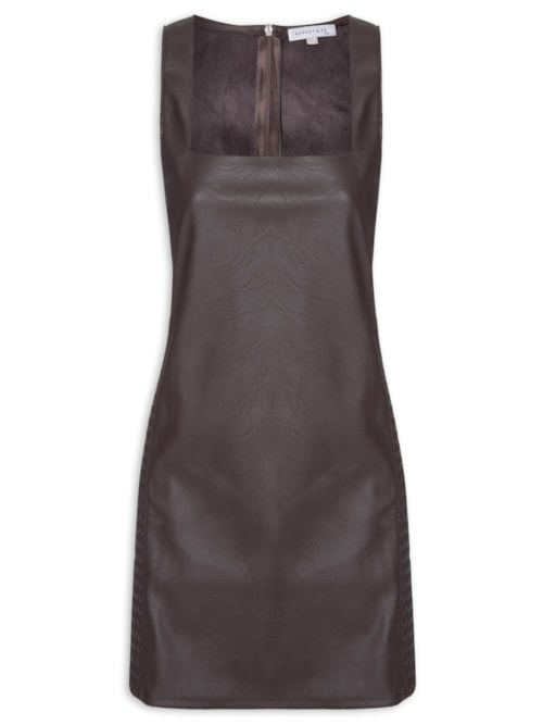 Vestido Curto com Trançado nas Laterais - Marrom