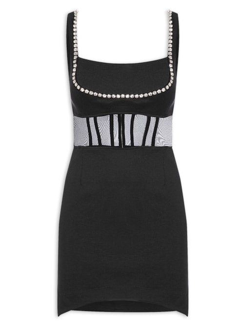 Vestido Curto Com Transparência – Preto