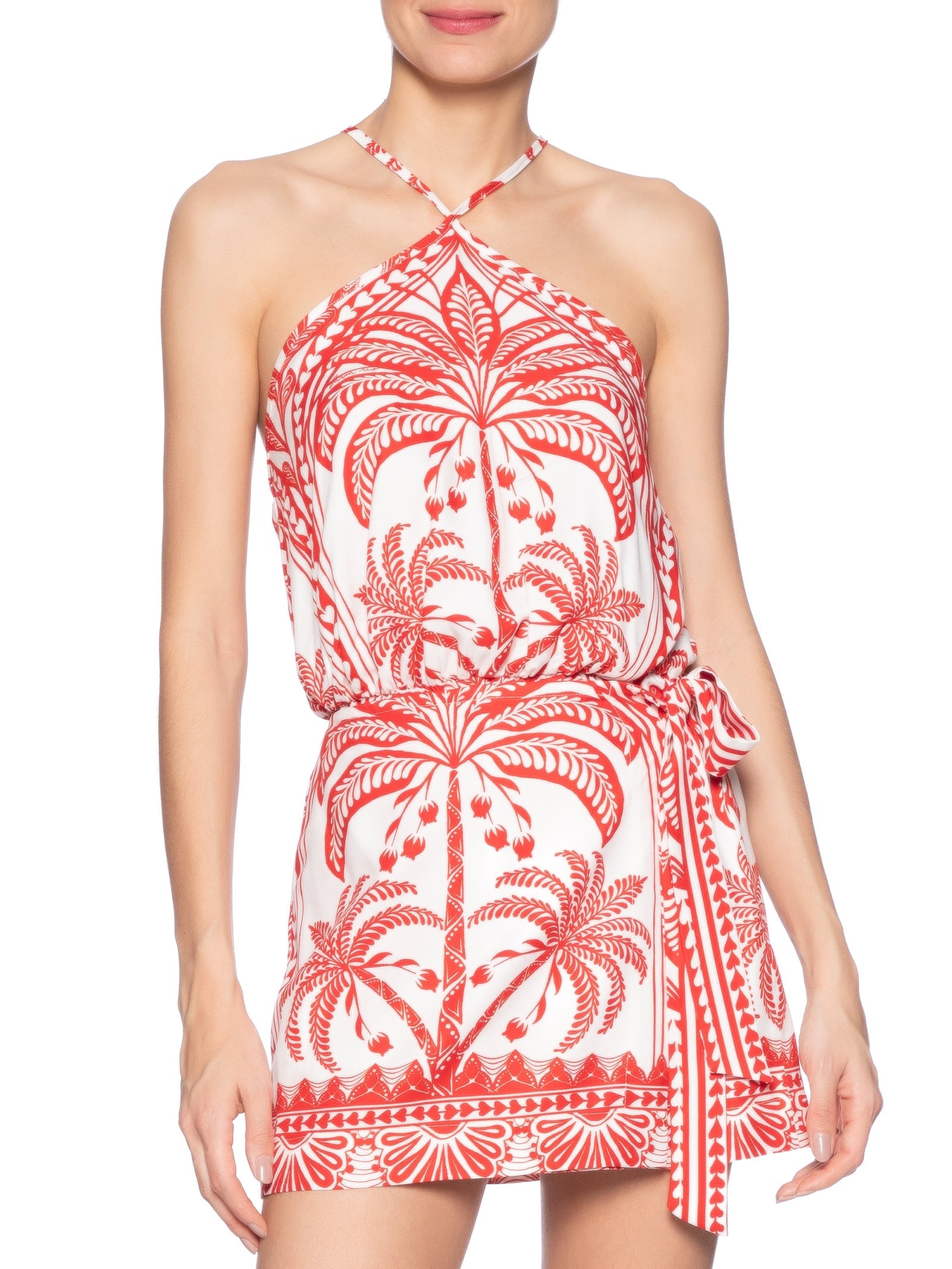 Vestido Curto Coqueiro Flor Vermelho Farm