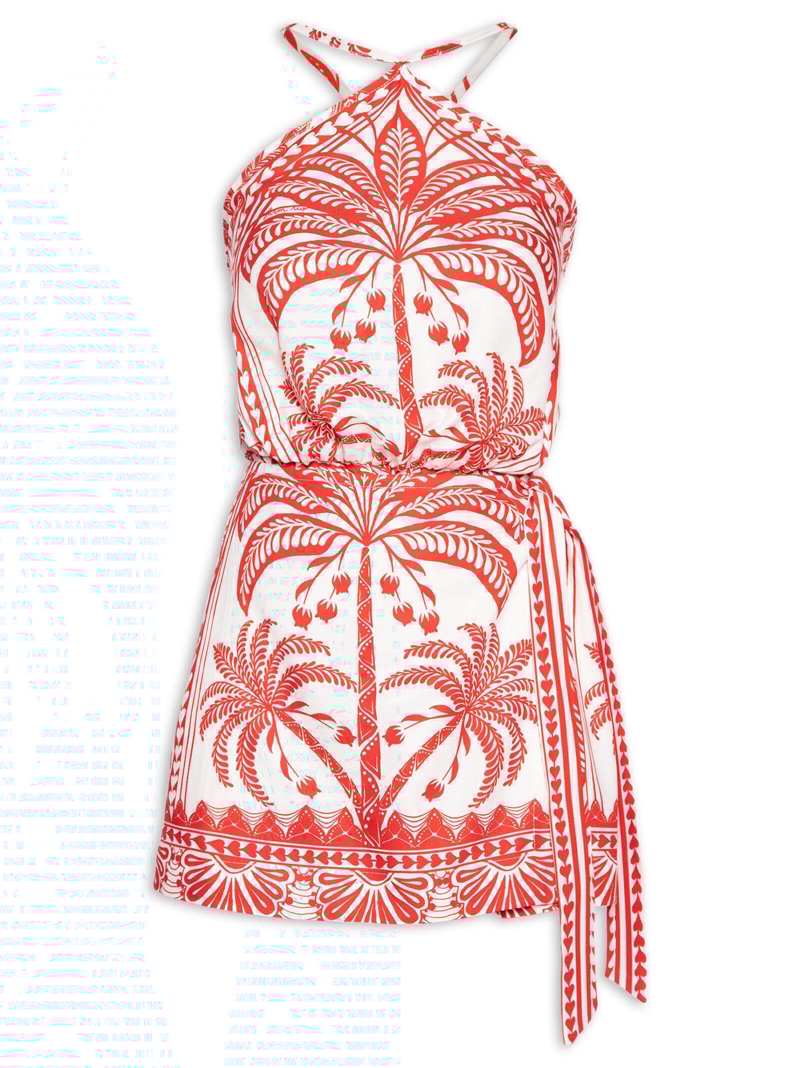 Vestido Curto Coqueiro Flor Vermelho Farm