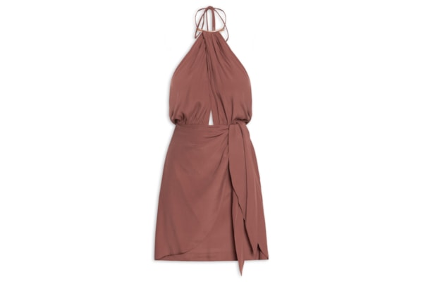 Vestido Curto Crepe Pareô - Marrom