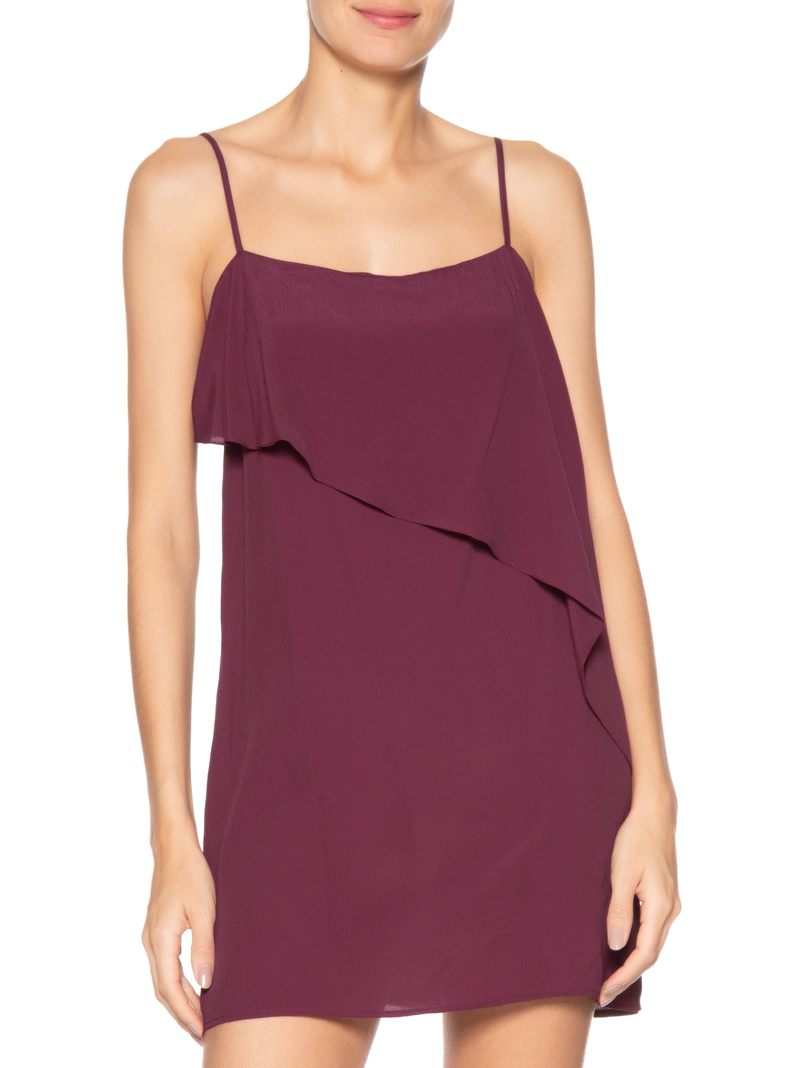 Vestido Curto Crepe Sobreposição Marrom Dress To