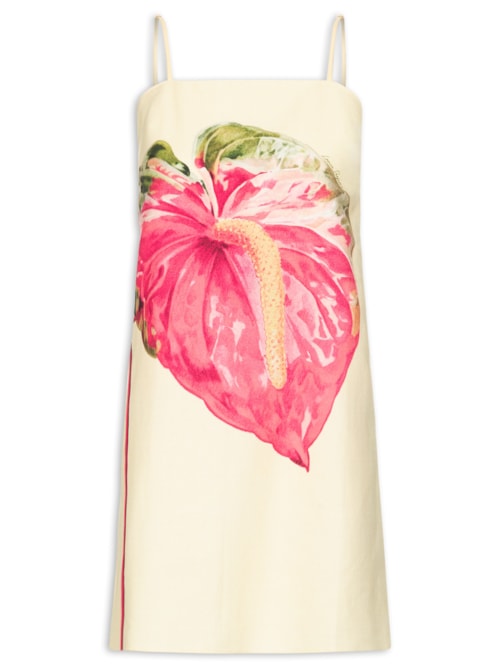 Vestido Curto De Alças Estampado – Amarelo