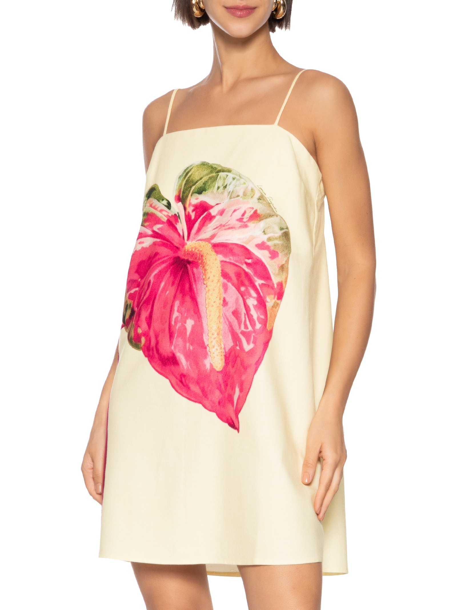 Vestido Curto De Alças Estampado Amarelo Lança Perfume