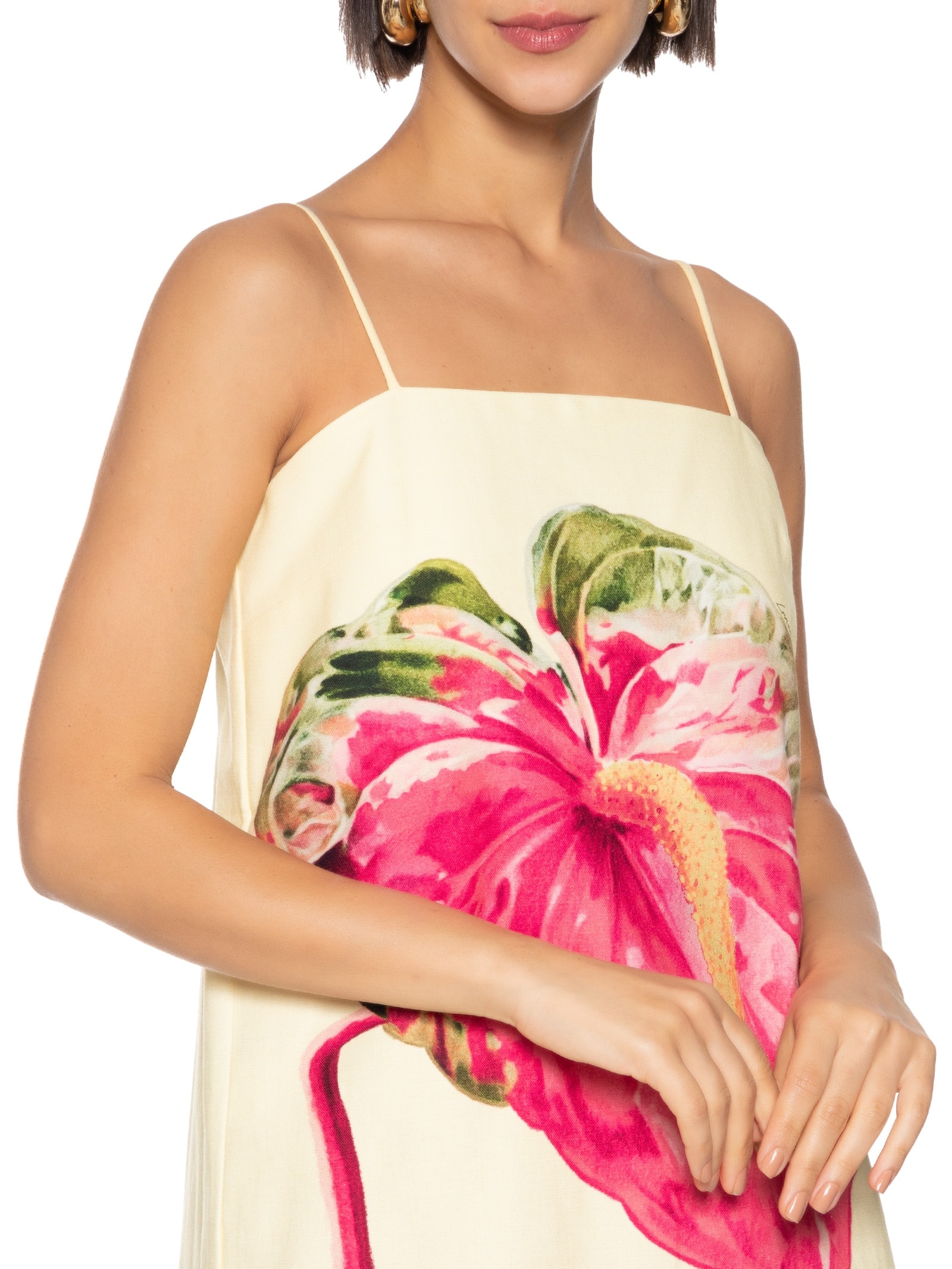 Vestido Curto De Alças Estampado Amarelo Lança Perfume