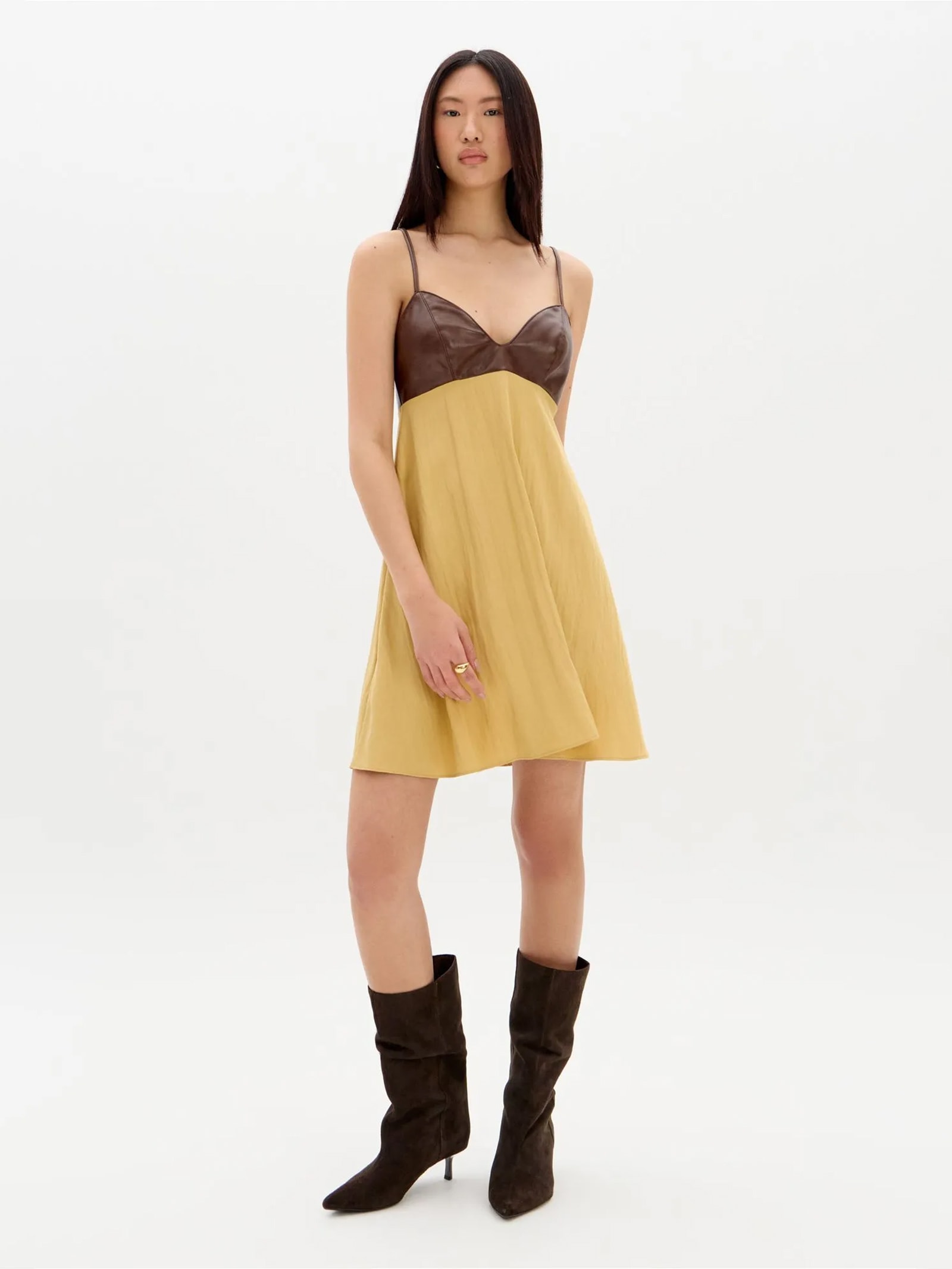 Vestido Curto De Alças Marrom My Favorite