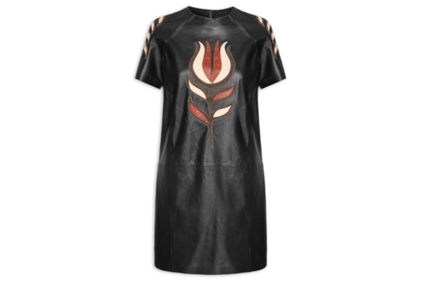 Vestido Curto de Couro Flor – Preto