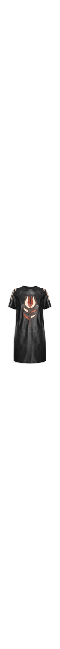 Vestido Curto de Couro Flor – Preto