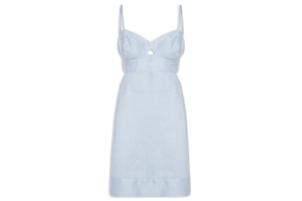 Vestido Curto De Linho - Azul