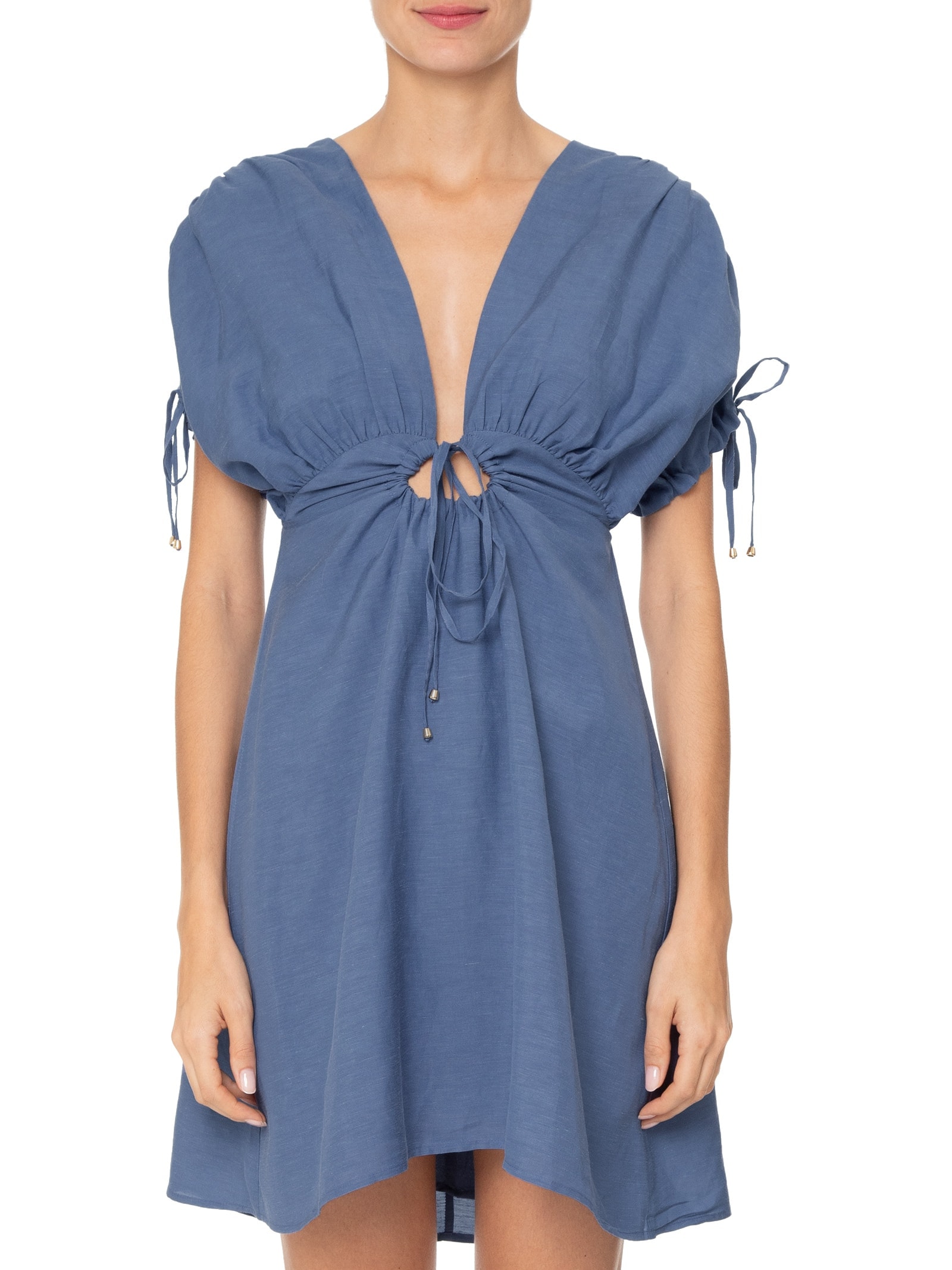 Vestido Curto De Linho Azul '2Essential