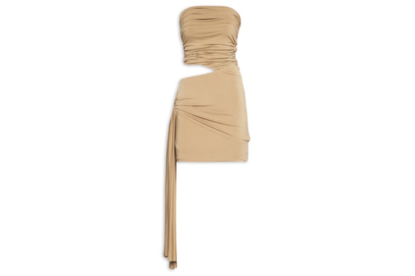 Vestido Curto de Malha com Amarração – Bege