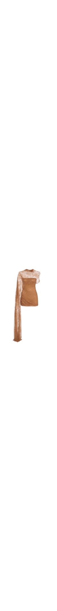 Vestido Curto De Renda Assimétrico - Marrom