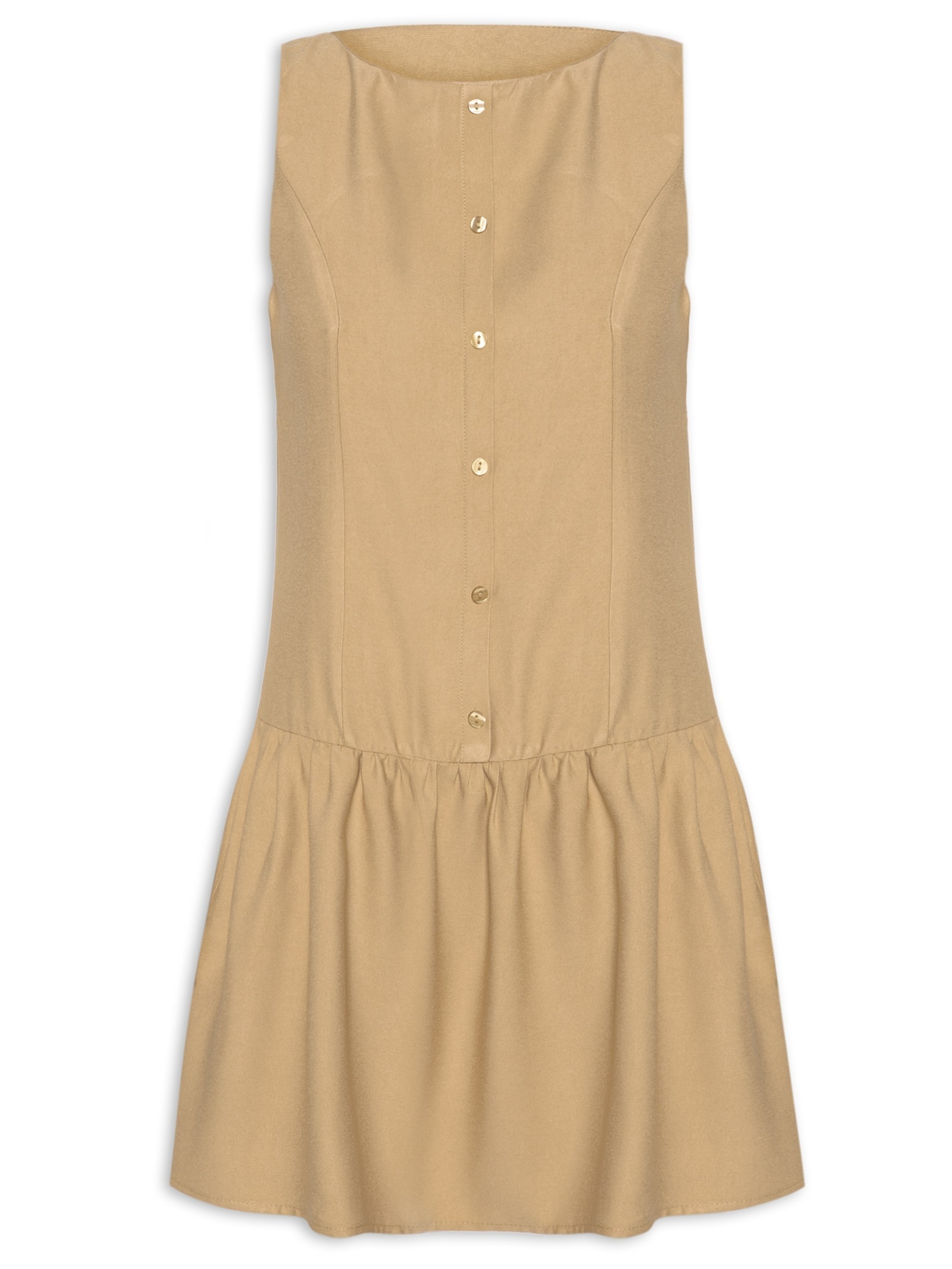 Vestido Curto Decote Canoa Bege Basiq