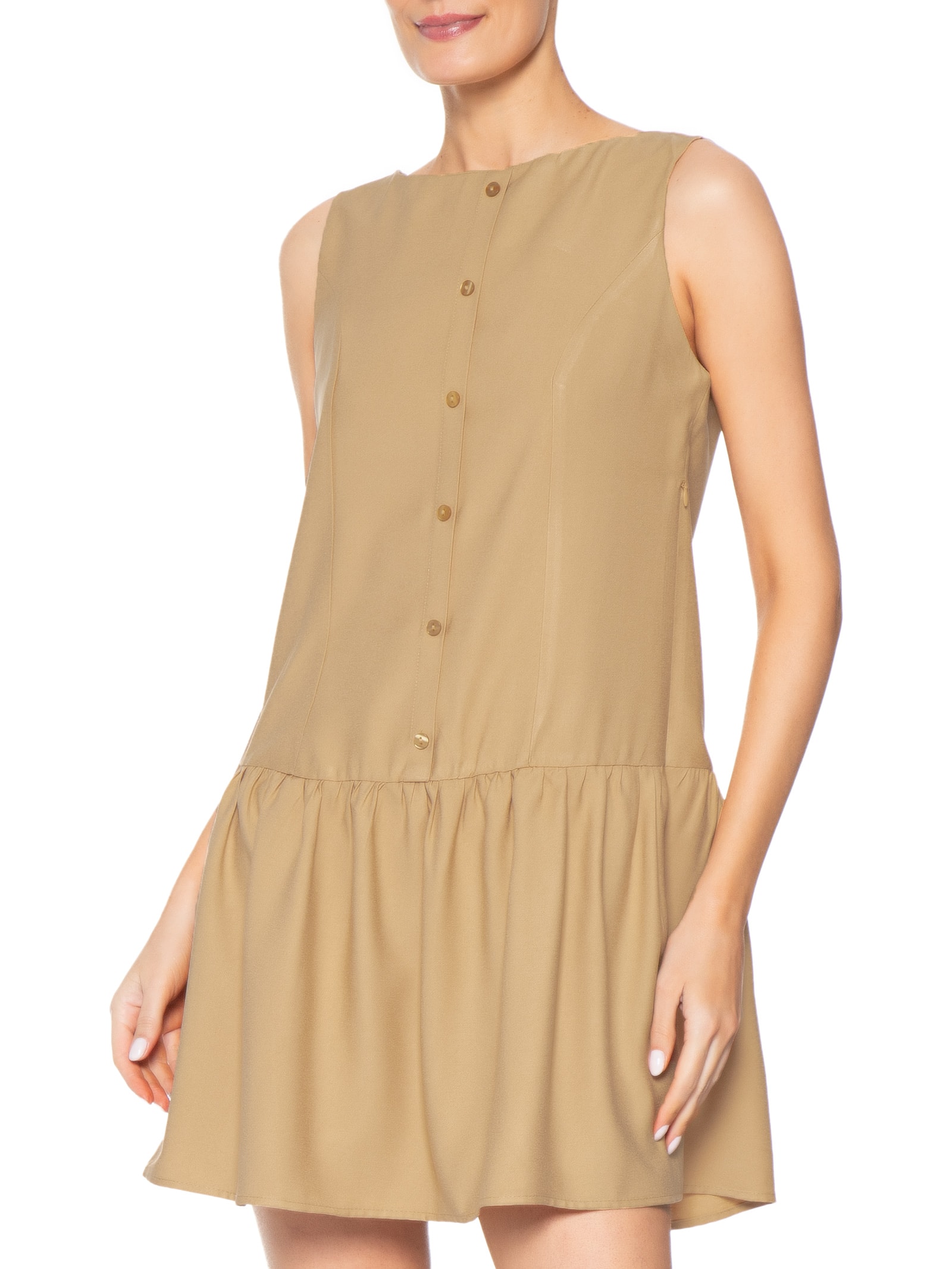 Vestido Curto Decote Canoa Bege Basiq