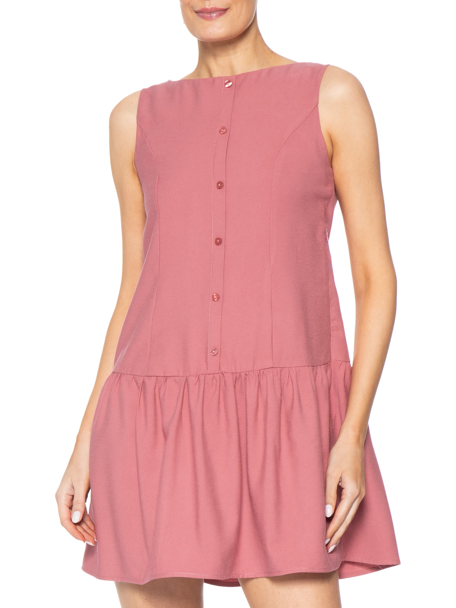 Vestido Curto Decote Canoa Rosa Basiq