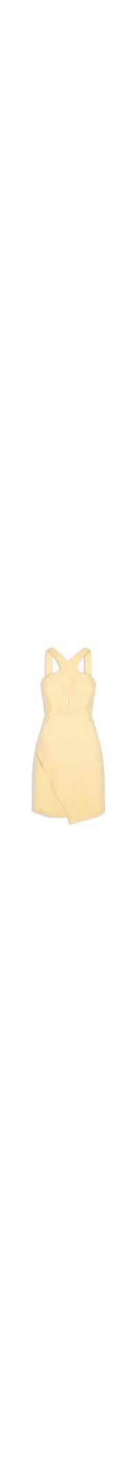 Vestido Curto Decote Cruzado Liso - Amarelo