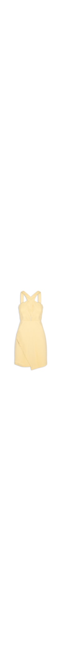 Vestido Curto Decote Cruzado Liso - Amarelo
