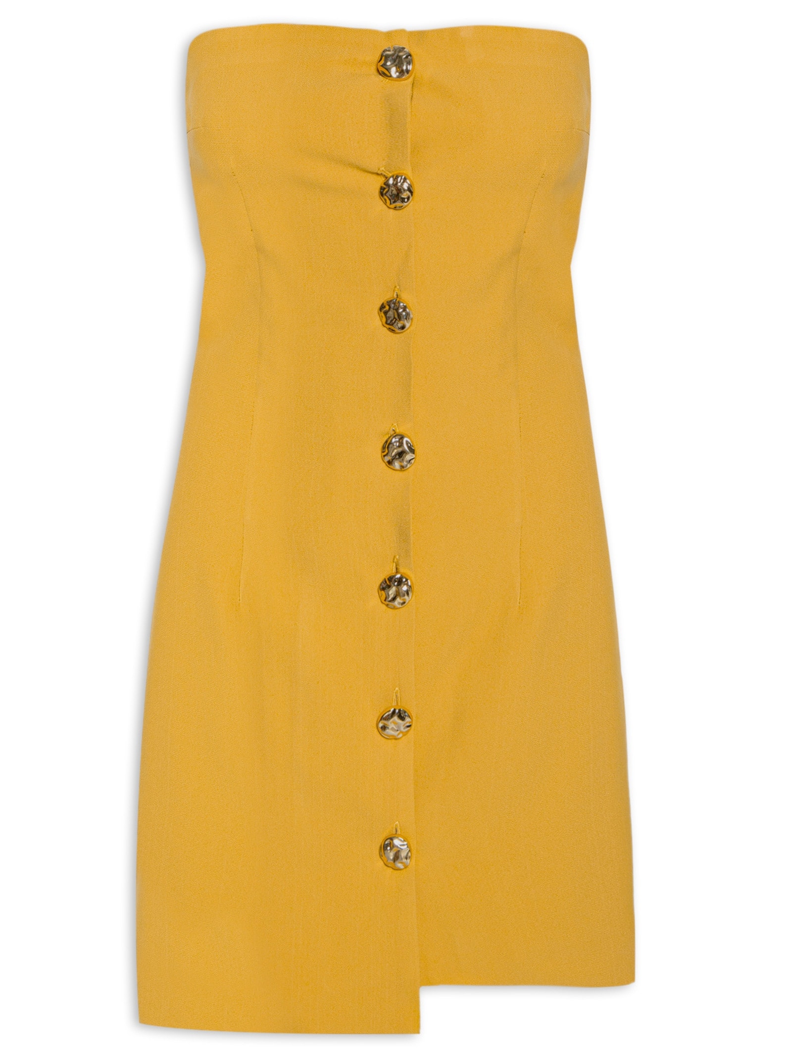 Vestido Curto Decote Reto Em Crepe Transpasse Amarelo '2Essential