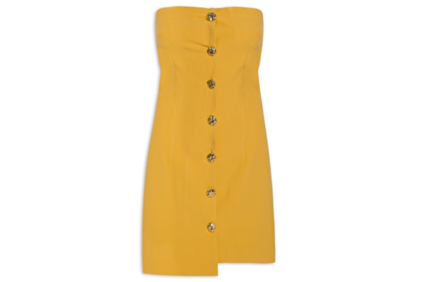 Vestido Curto Decote Reto Em Crepe Transpasse - Amarelo