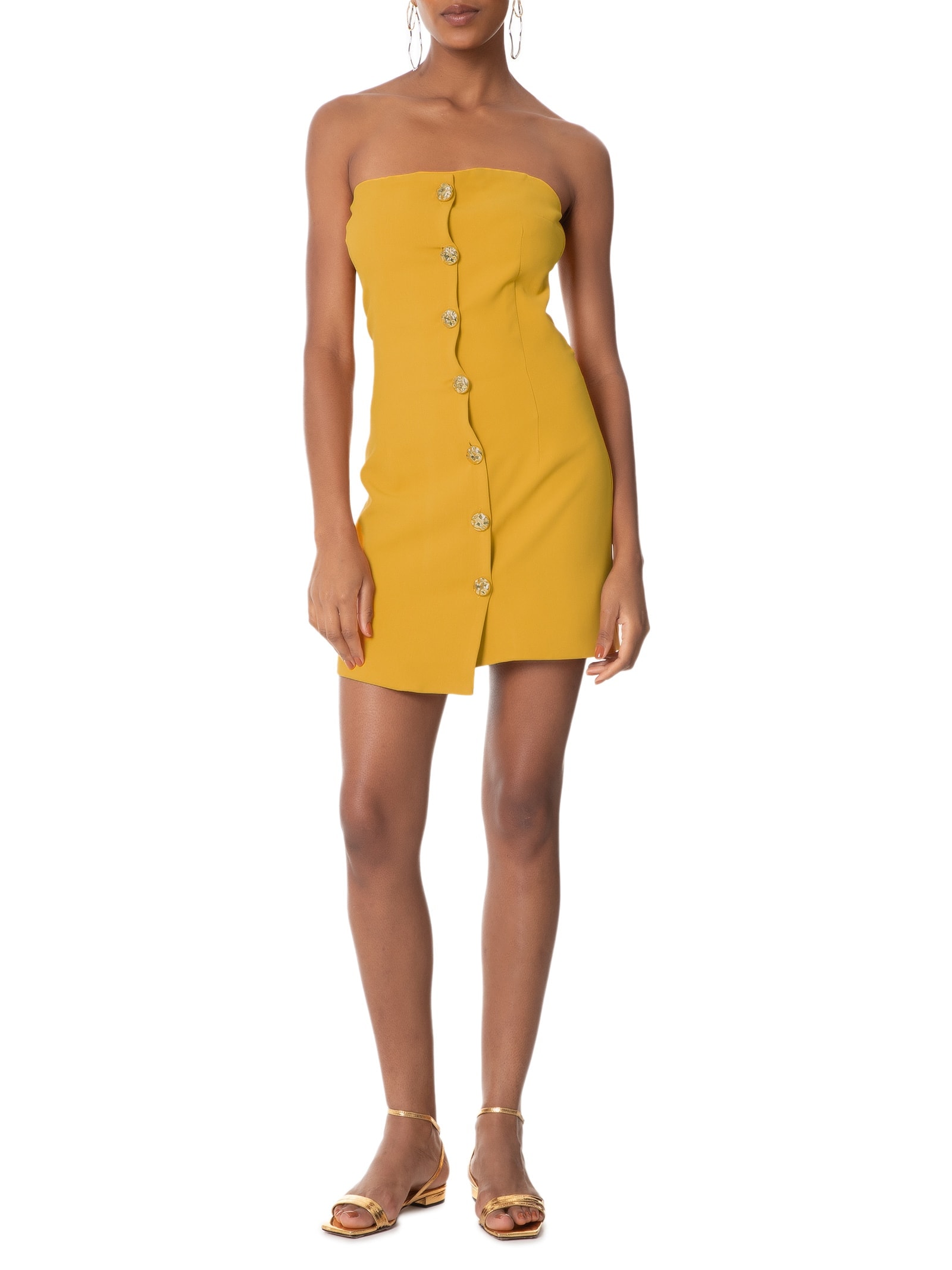 Vestido Curto Decote Reto Em Crepe Transpasse Amarelo '2Essential