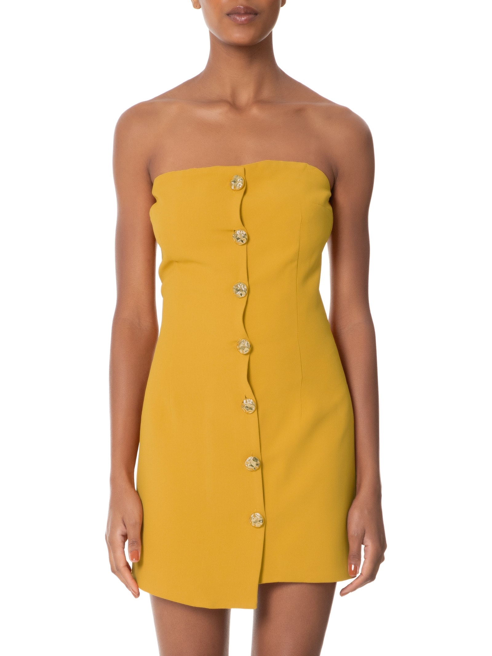 Vestido Curto Decote Reto Em Crepe Transpasse Amarelo '2Essential