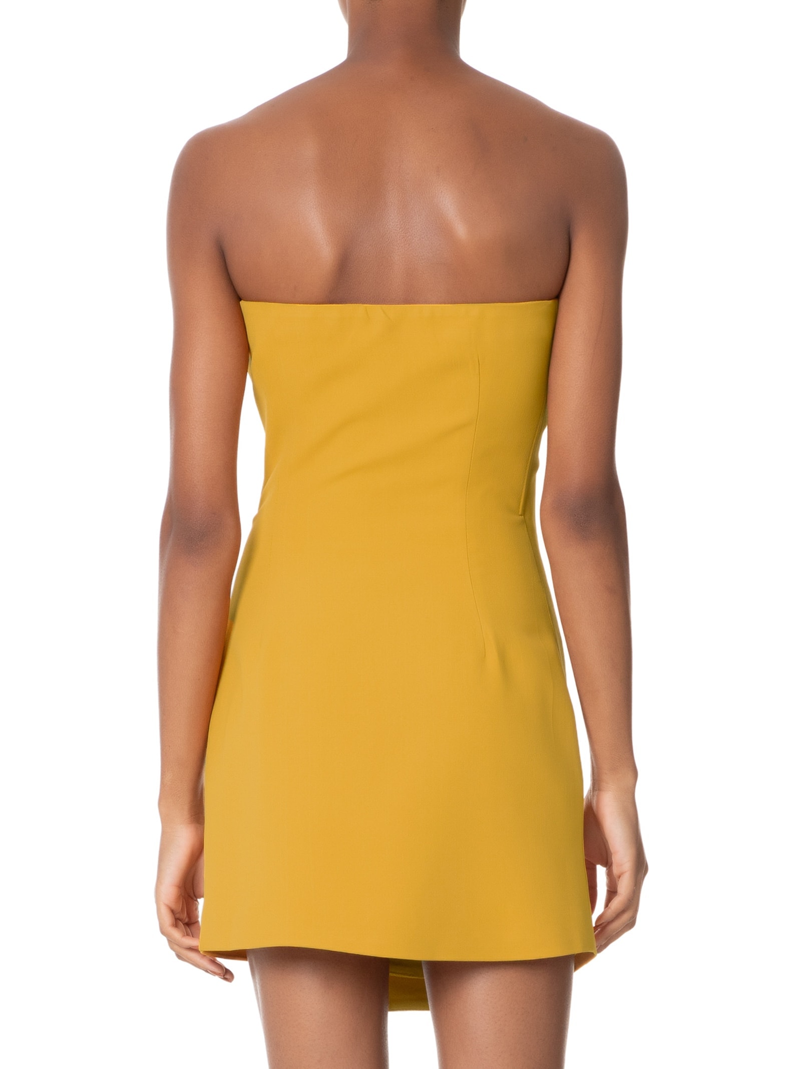 Vestido Curto Decote Reto Em Crepe Transpasse Amarelo '2Essential