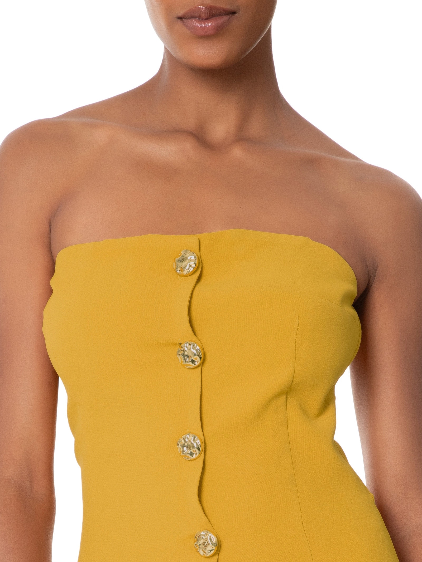 Vestido Curto Decote Reto Em Crepe Transpasse Amarelo '2Essential