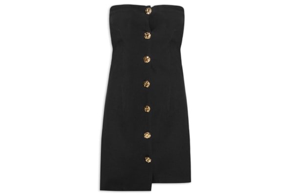 Vestido Curto Decote Reto Em Crepe Transpasse - Preto