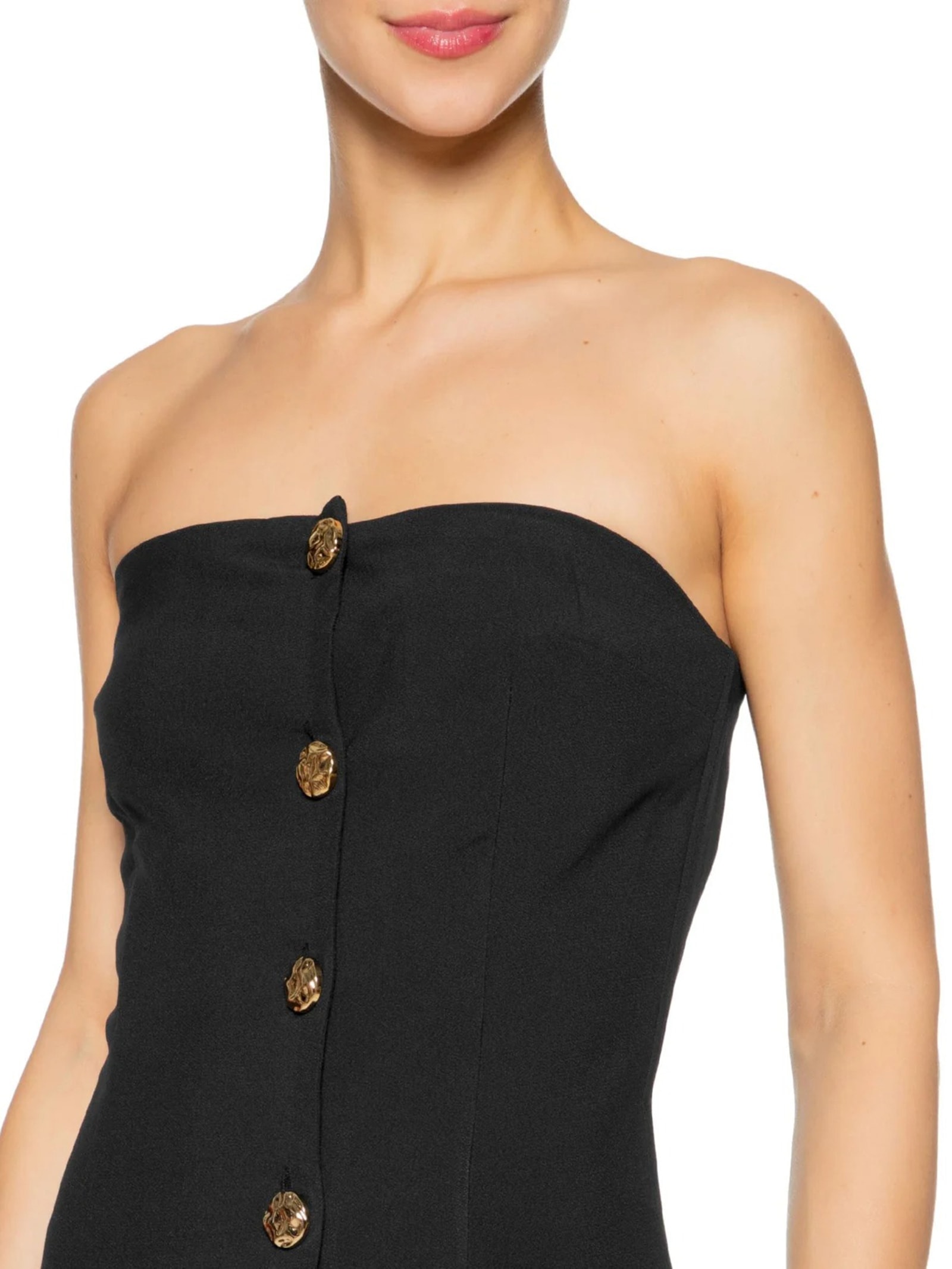 Vestido Curto Decote Reto Em Crepe Transpasse Preto '2Essential