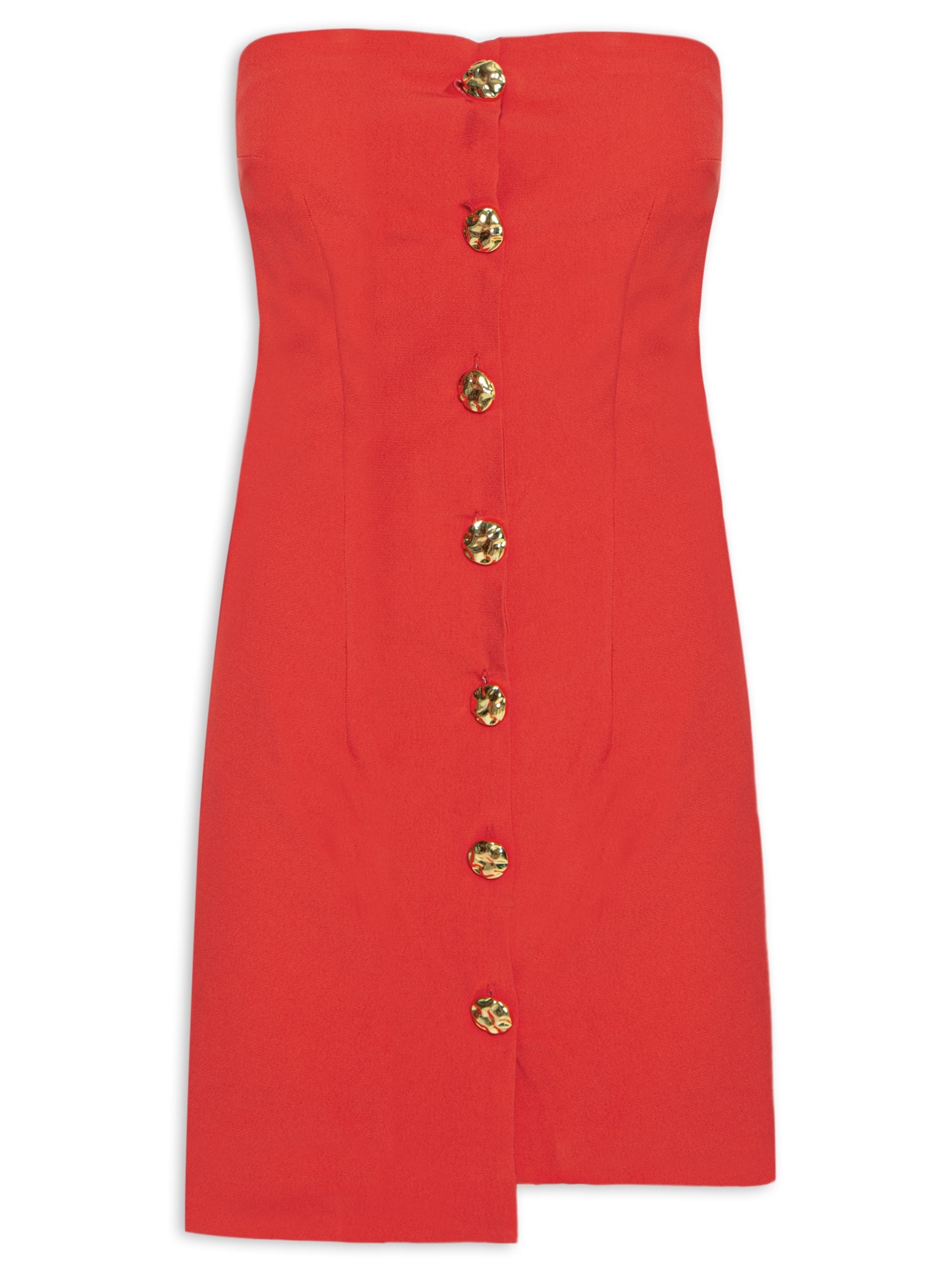 Vestido Curto Decote Reto Em Crepe Transpasse Vermelho '2Essential