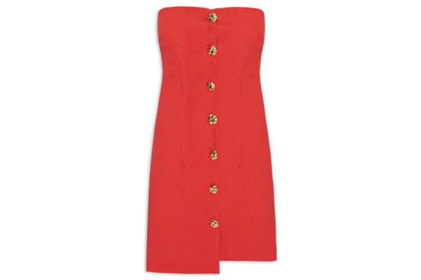 Vestido Curto Decote Reto Em Crepe Transpasse - Vermelho