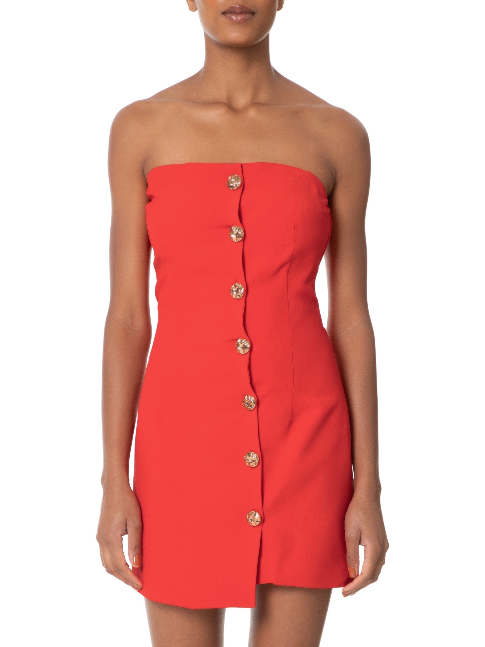 Vestido Curto Decote Reto Em Crepe Transpasse Vermelho '2Essential