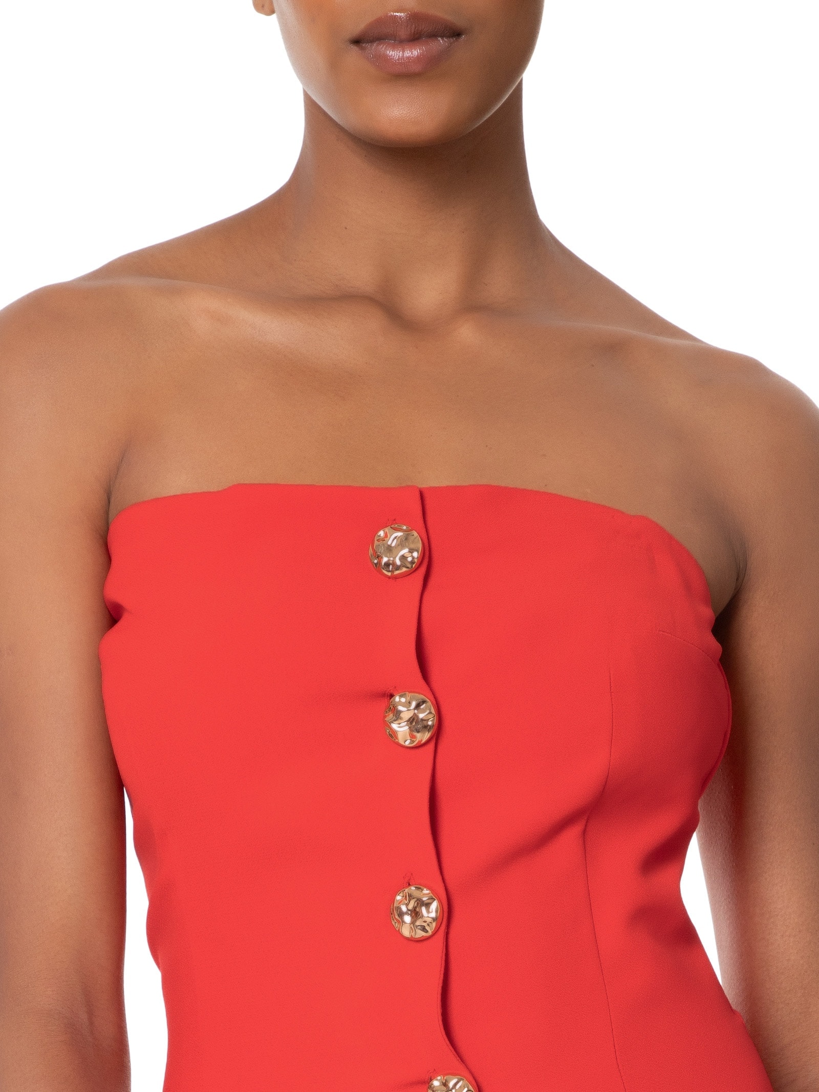 Vestido Curto Decote Reto Em Crepe Transpasse Vermelho '2Essential